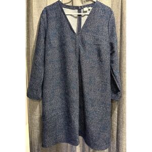 Gap Womens Long Sleeve Shift Mini Dress Sz Large Pockets V-neck Zipper Blues